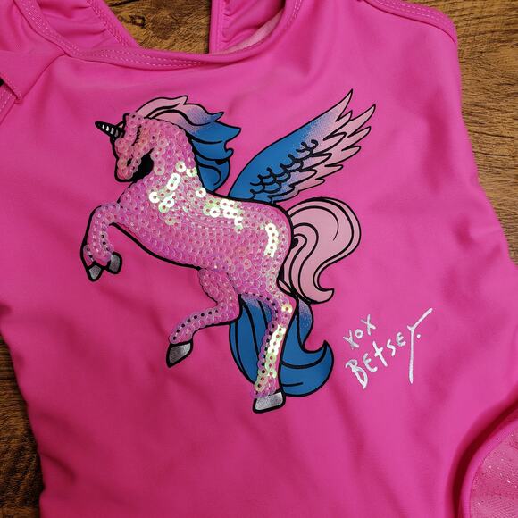 Betsey Johnson pink unicorn sequin bathing suit sz 2T - Picture 5 of 5